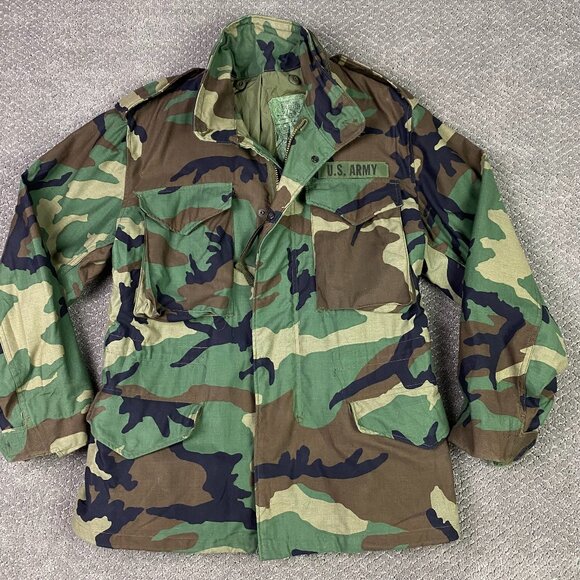 Vintage Alpha Industries US Army M65 Jacket Coat Men's Small Short Woodland Camo - Picture 2 of 16